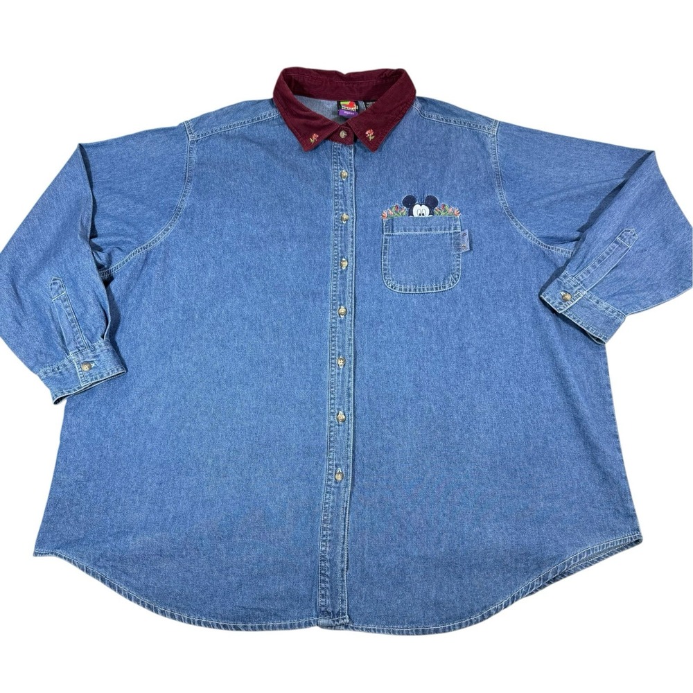 Vtg Y2K Micky Unlimited Embroidered Denim Shirt Womans 26/28 Disney Corduroy - Picture 3 of 14